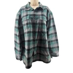 L.L.Bean Men XL Chamois Shirt Traditional Fit Green Plaid Warm Jacket Stripes